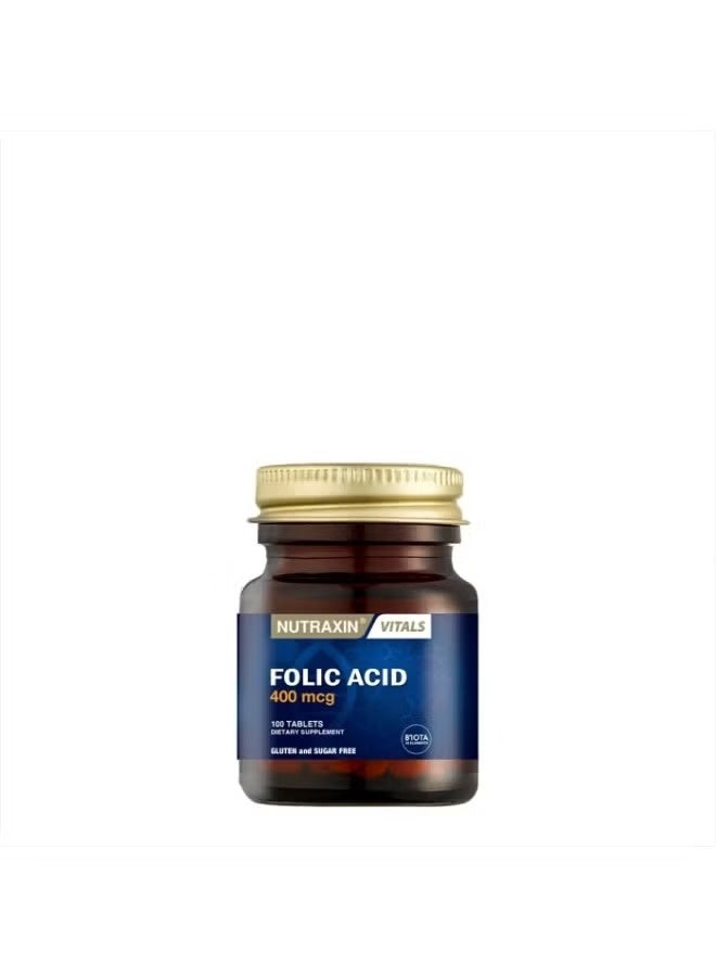Nutraxin Vitals Folic Acid 400Mcg, Essential Nutrient for Wellness & Support, 100 Tablets - Image 2